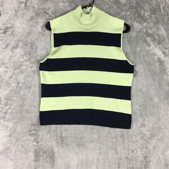 Carlisle Women’s XL Sleeveless Striped Mock Neck Top Green Black Silk Blend - Picture 8 of 9